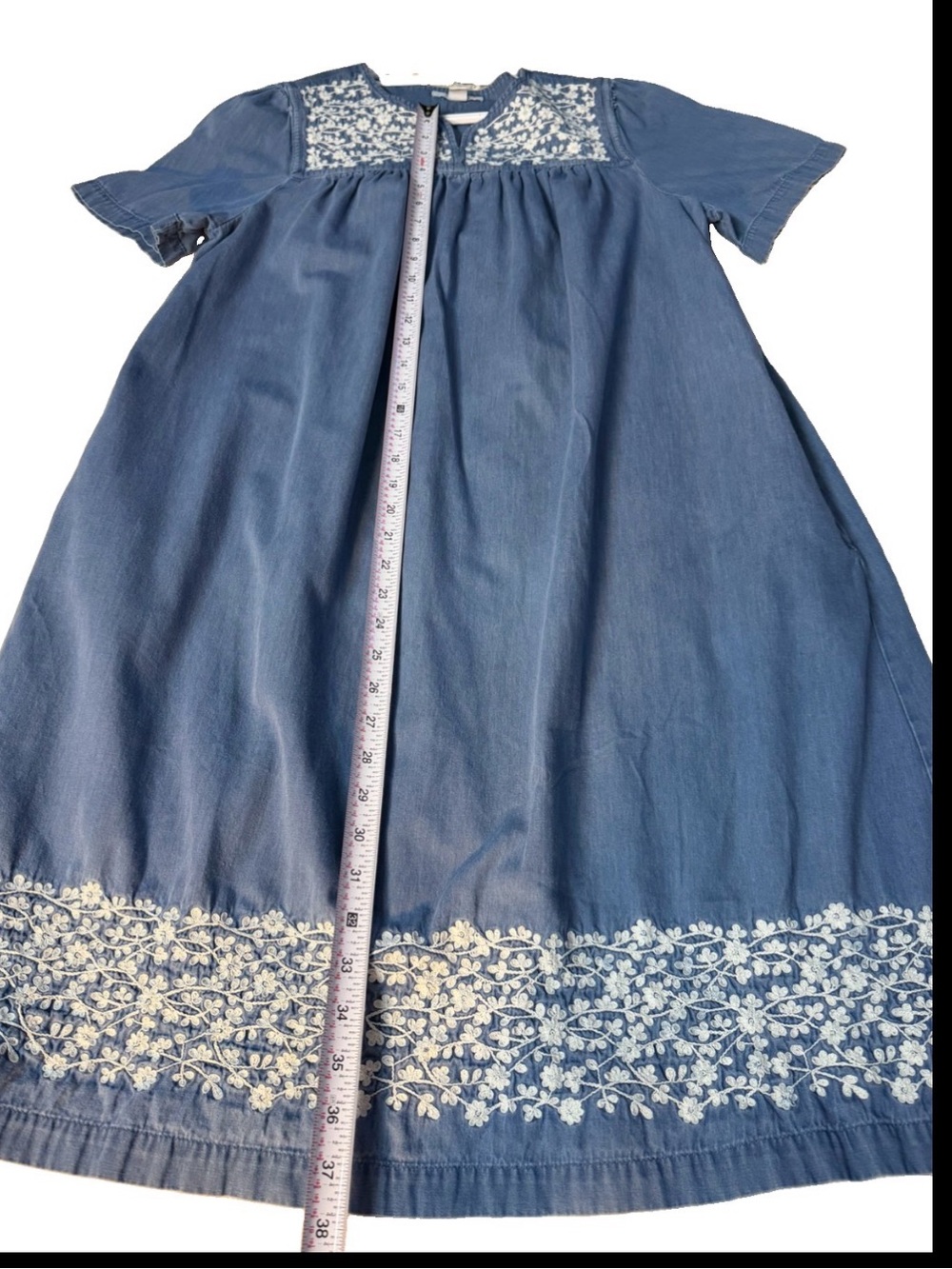 Go softly 100 % cotton size Med Denim Blue Embroidered Midi Dress